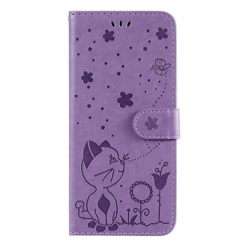 Flipové Pouzdro Na Realme C35 Na Lana Cat Flowers Bee Strappy
