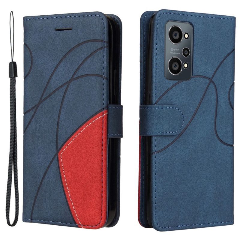 Flipové Pouzdro Na Realme GT Neo 3T / Neo 2 Dvoubarevná Charakteristická Umělá Kůže