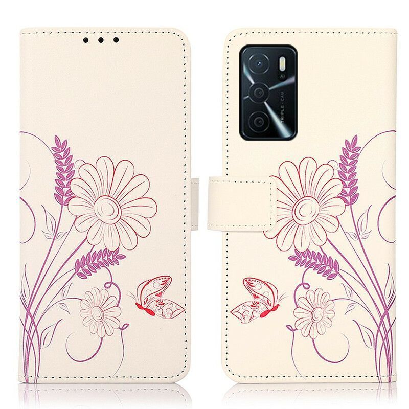 Flipové Pouzdro Oppo A16 / A16s Design Motýlů A Květin
