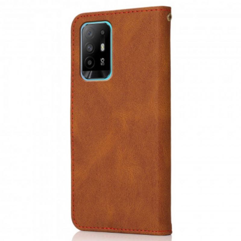 Flipové Pouzdro Oppo A94 5g Dvoubarevná Trojúhelníková Umělá Kůže