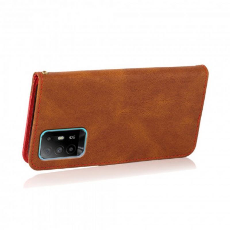Flipové Pouzdro Oppo A94 5g Dvoubarevná Trojúhelníková Umělá Kůže