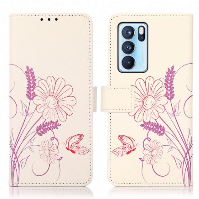 Flipové Pouzdro Oppo Reno 6 Pro 5g Design Motýlů A Květin