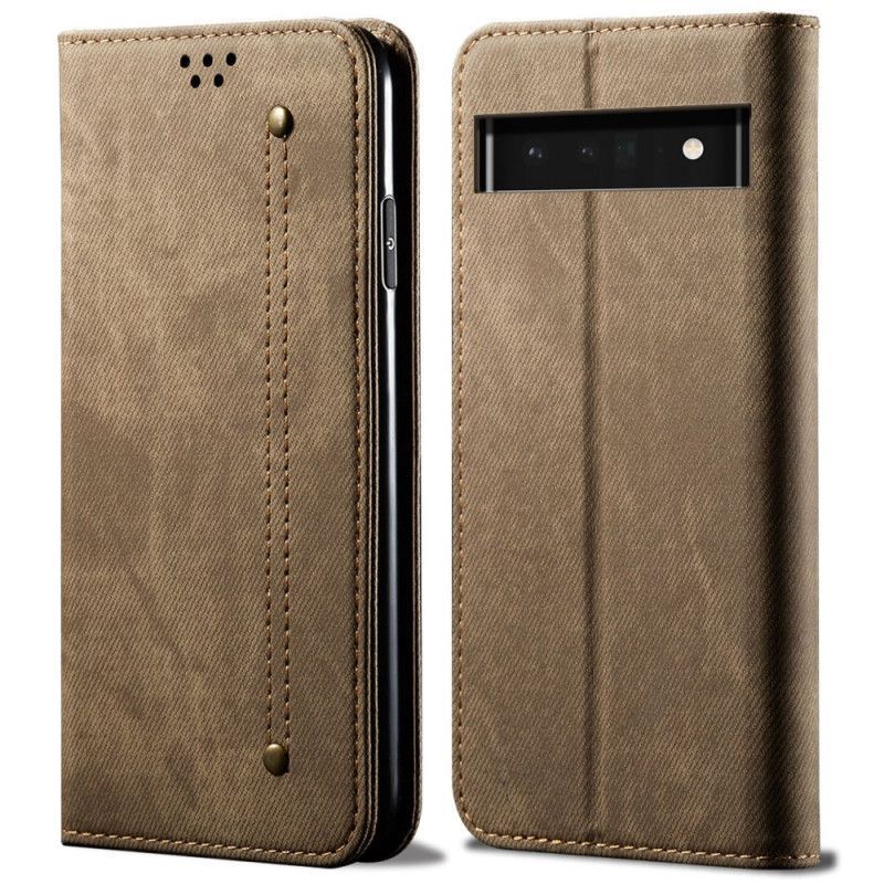 Kožené Pouzdro Folio Google Pixel 6 Pro Jeansová Látka