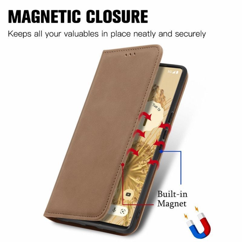 Kožené Pouzdro Folio Google Pixel 6 Starý Design Na Dotek Pokožky