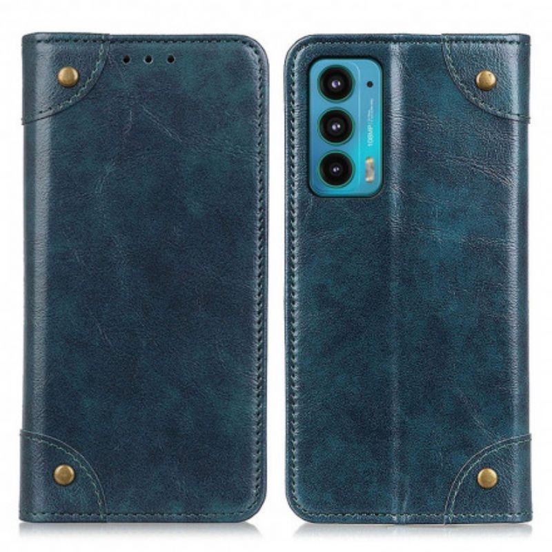 Kožené Pouzdro Folio Motorola Edge 20 Vintage Kožené Nýty