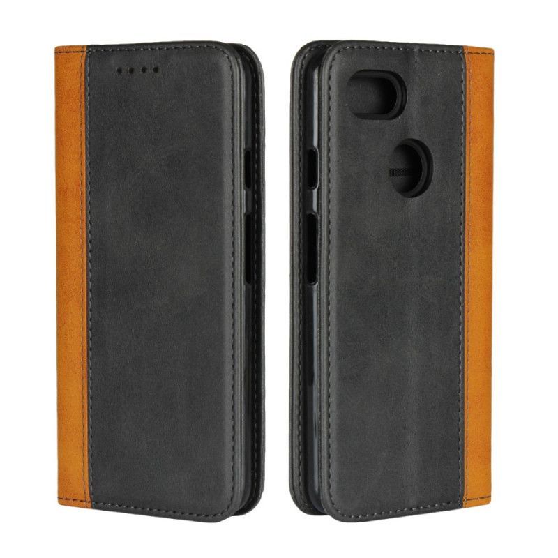 Kožené Pouzdro Folio Na Google Pixel 3 Xl Dvoubarevný Kožený Efekt