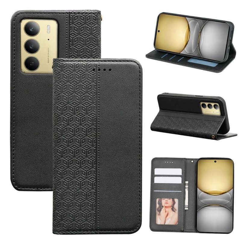 Kožené Pouzdro Folio Na Realme C75 Kachlový Vlys A Popruh