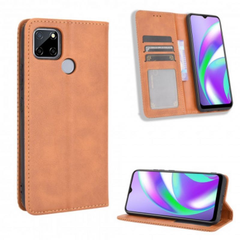 Kožené Pouzdro Folio Oppo A15 Stylizovaný Vintage Kožený Efekt