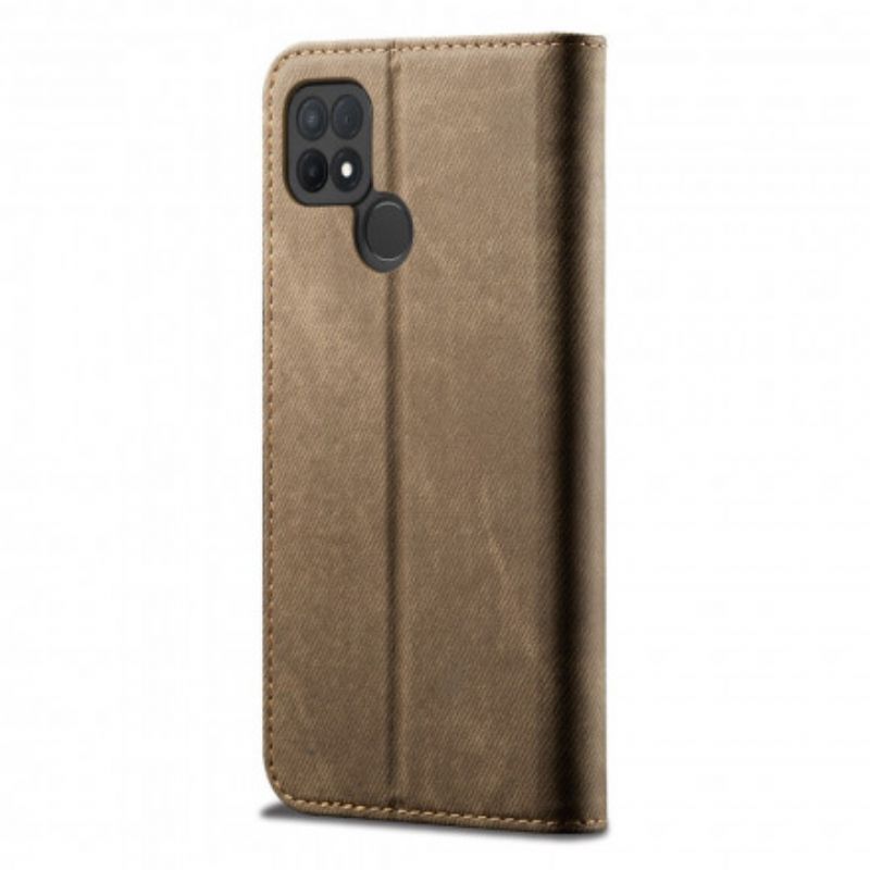 Kožené Pouzdro Folio Oppo A15 Textura Džínů Z Umělé Kůže