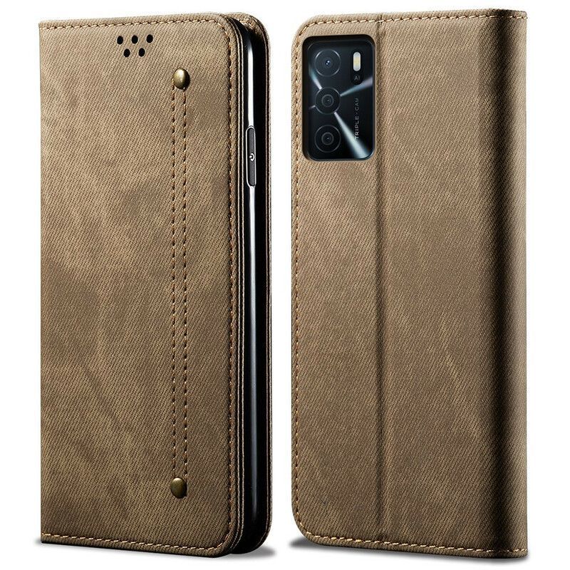 Kožené Pouzdro Folio Oppo A16 / A16s Jeansová Látka