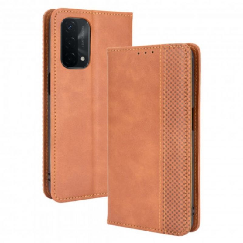 Kožené Pouzdro Folio Oppo A54 5g / A74 5g Stylizovaný Vintage Kožený Efekt