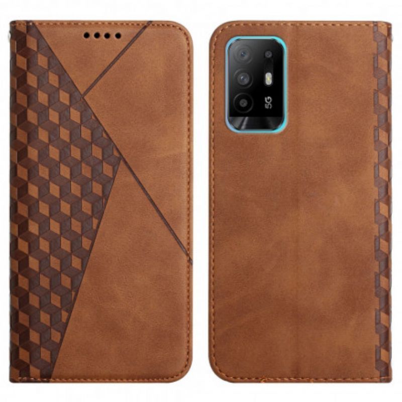 Kožené Pouzdro Folio Oppo A94 5g Kubický Styl Na Dotek Pokožky