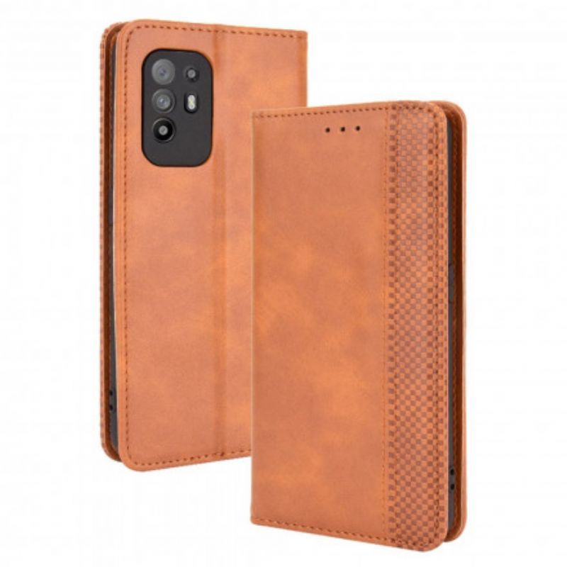 Kožené Pouzdro Folio Oppo A94 5g Stylizovaný Vintage Kožený Efekt