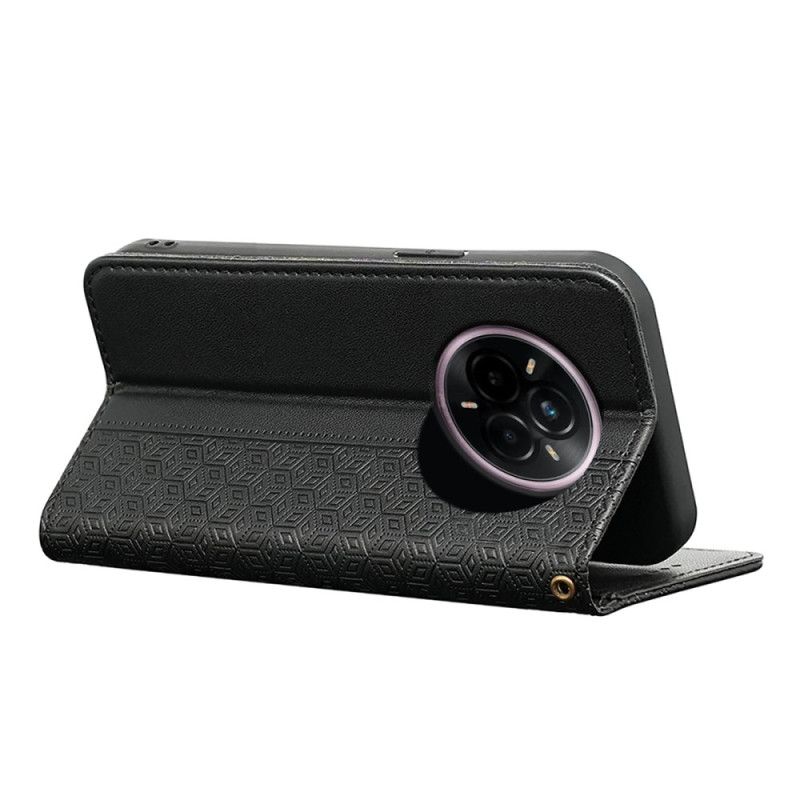 Kožené Pouzdro Folio Realme 14 Pro Plus 5g Kostkovaný Popruh