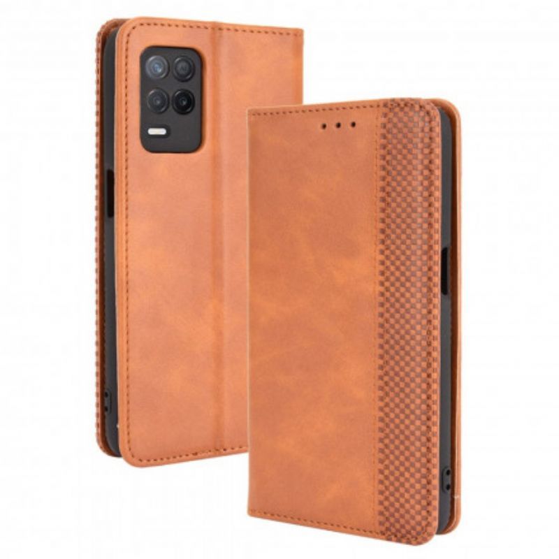 Kožené Pouzdro Folio Realme 8 5g Stylizovaný Vintage Kožený Efekt