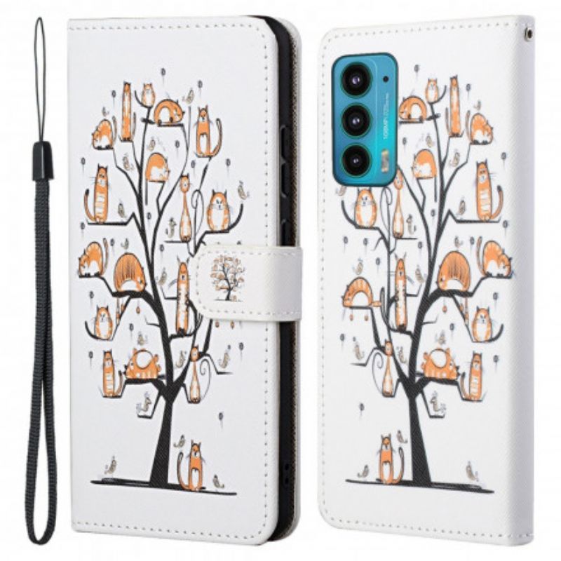 Kožené Pouzdro Motorola Edge 20 Funky Kočky S Popruhem