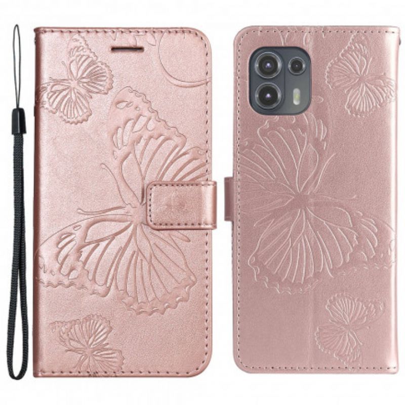 Kožené Pouzdro Motorola Edge 20 Lite Velcí Řemenoví Motýli