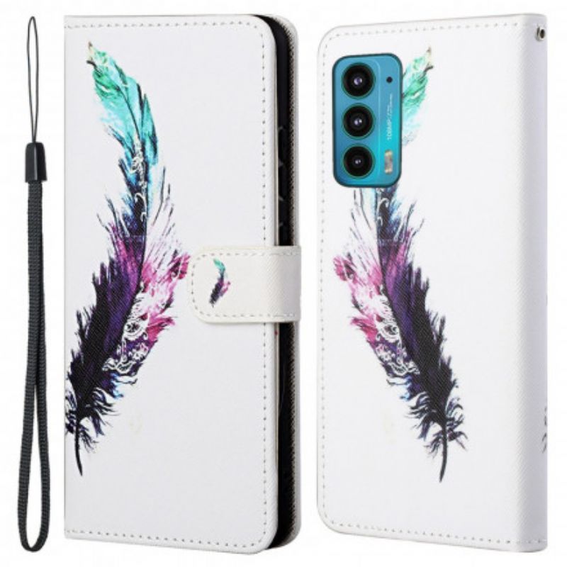 Kožené Pouzdro Motorola Edge 20 Pírko Do Tanga