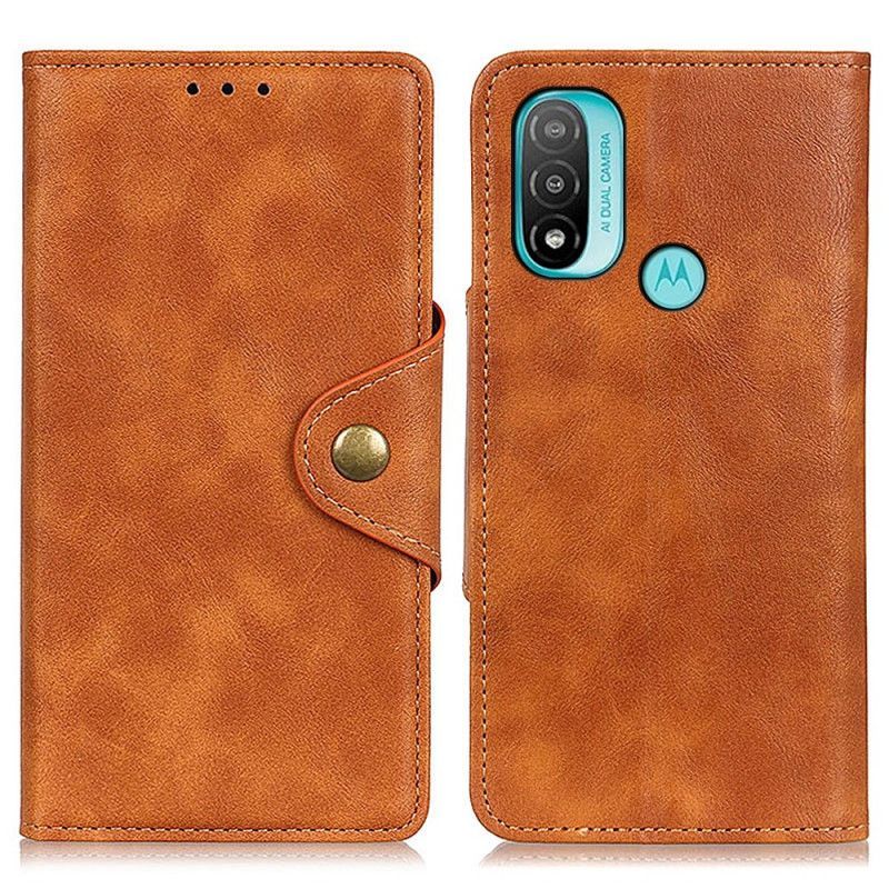 Kožené Pouzdro Na Moto E40 / E30 / E20 Vintage Umělá Kůže A Knoflík