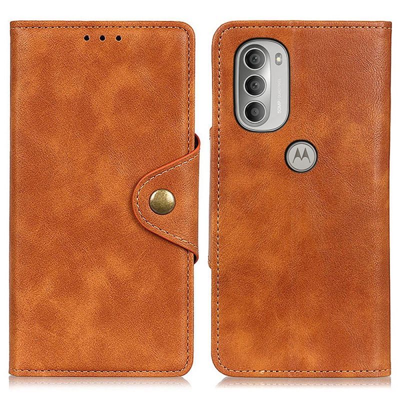 Kožené Pouzdro Na Moto G51 5G Vintage Umělá Kůže A Knoflík