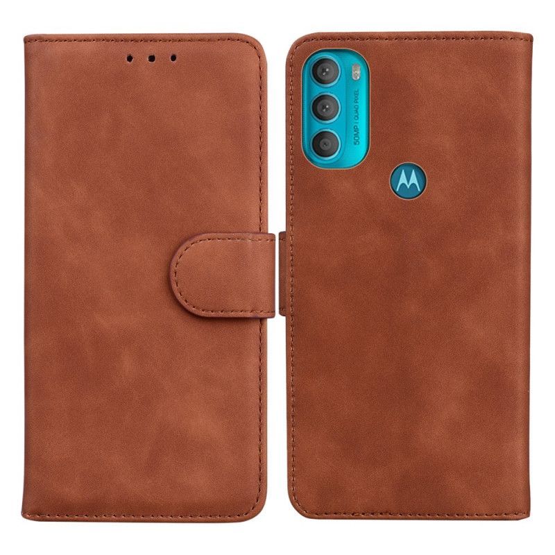 Kožené Pouzdro Na Moto G71 5G Monochromatický Kožený Efekt