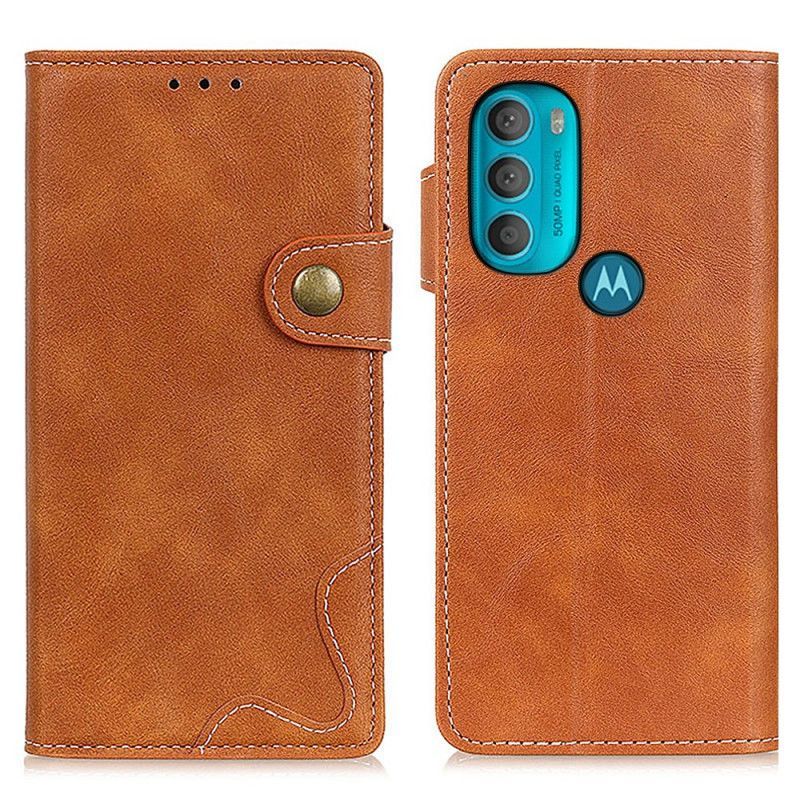 Kožené Pouzdro Na Moto G71 5G Umělecké Šicí Tlačítko