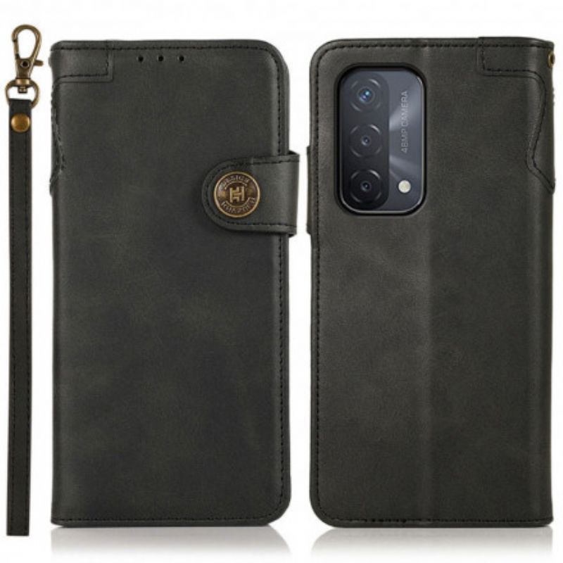 Kožené Pouzdro Oppo A54 5g / A74 5g Khazneh Knoflík Imitace Kůže