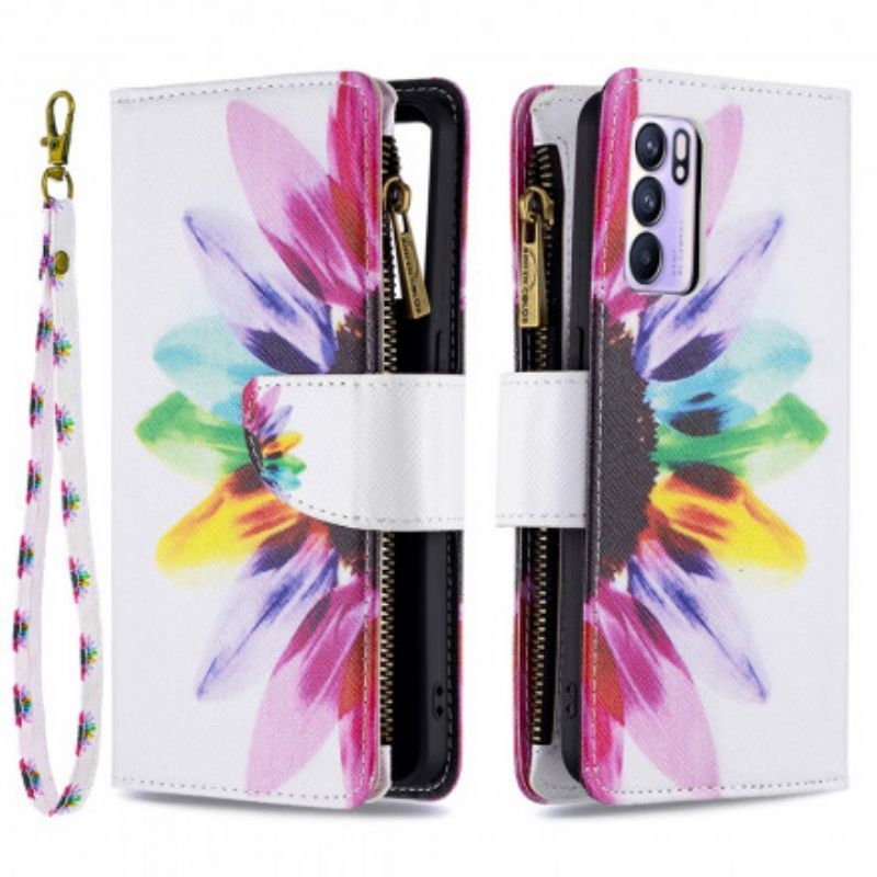 Kožené Pouzdro Oppo Reno 6 5g Květinová Kapsa Na Zip