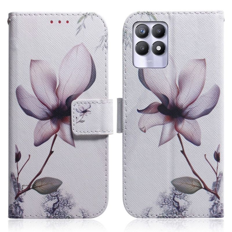 Kožené Pouzdro Realme 8i Tmavě Růžový Květ