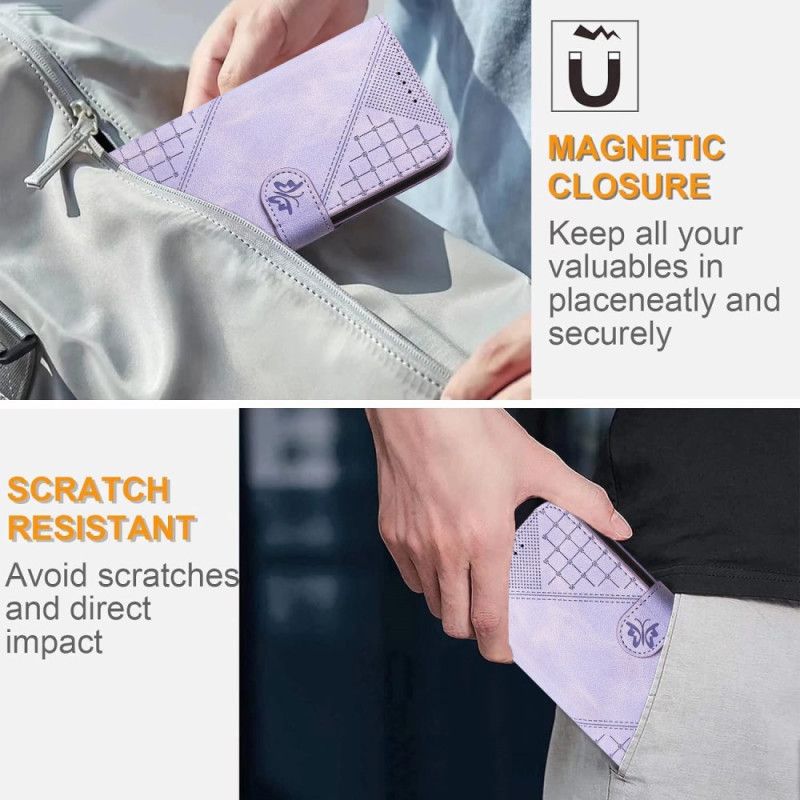 Kožený Kryt Google Pixel 10 Pro Xl Geometrický A Motýlí Vzor