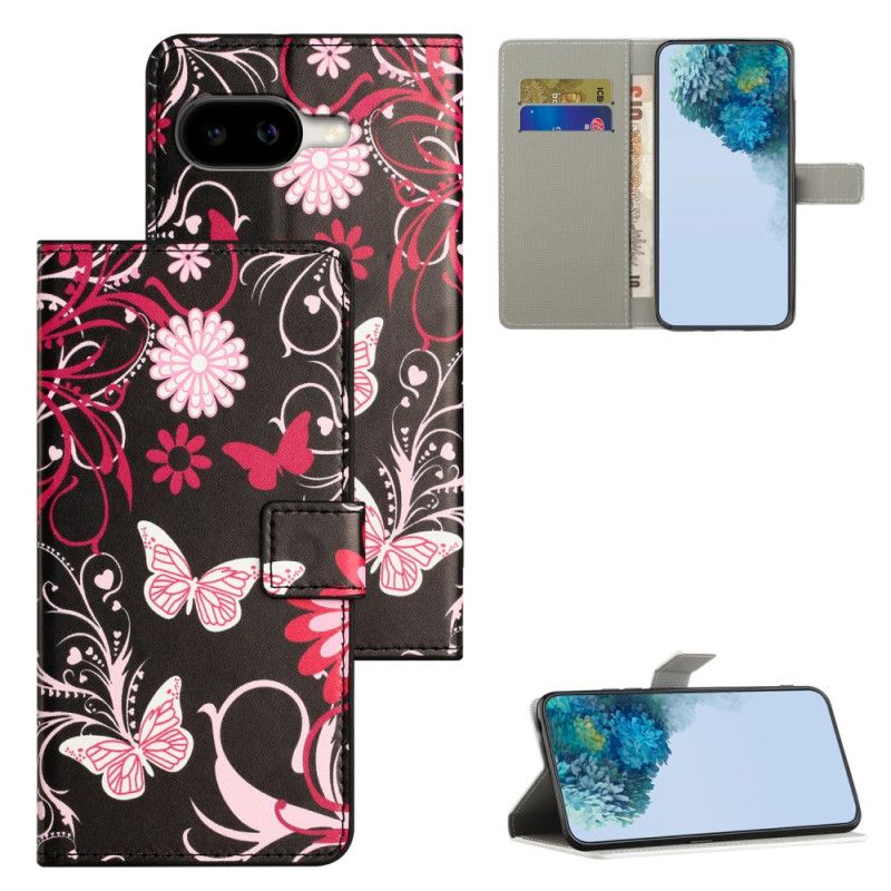 Kožený Kryt Google Pixel 10a Motýli Na Černém Pozadí