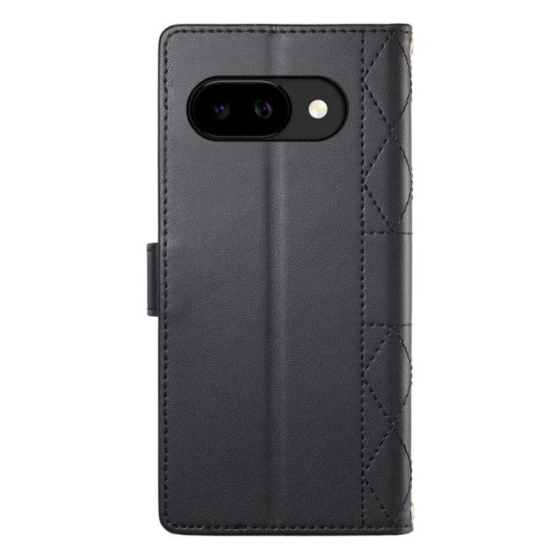 Kožený Kryt Google Pixel 10a Prošívaná Peněženka S Popruhy