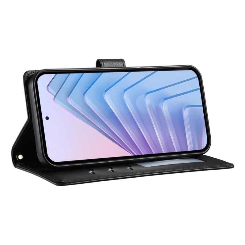 Kožený Kryt Google Pixel 10a Prošívaná Peněženka S Popruhy