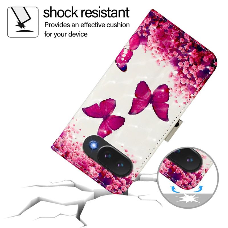 Kožený Kryt Google Pixel 10a Růžoví Motýli