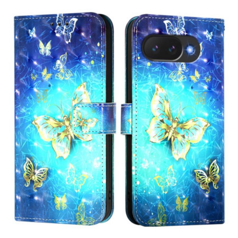 Kožený Kryt Google Pixel 10a Zlatí Motýli