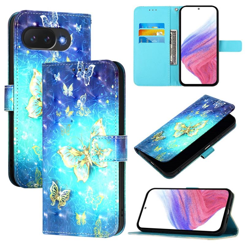 Kožený Kryt Google Pixel 10a Zlatí Motýli