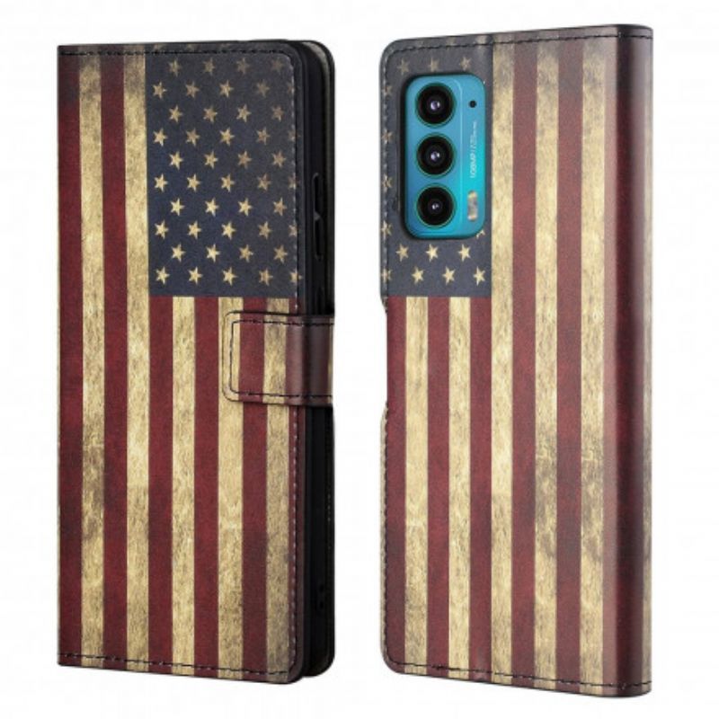 Kožený Kryt Motorola Edge 20 Americká Vlajka