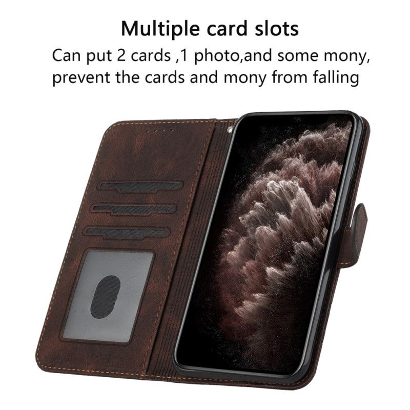 Kožený Kryt Motorola Edge 50 Fusion Čáry A Kosočtverce S Páskem