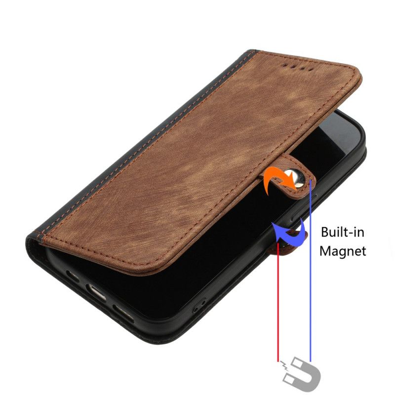 Kožený Kryt Motorola Edge 50 Fusion Dvoubarevný Semišový Efekt S Páskem