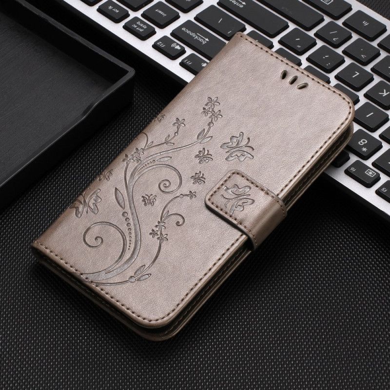 Kožený Kryt Motorola Edge 50 Fusion Květiny A Motýli