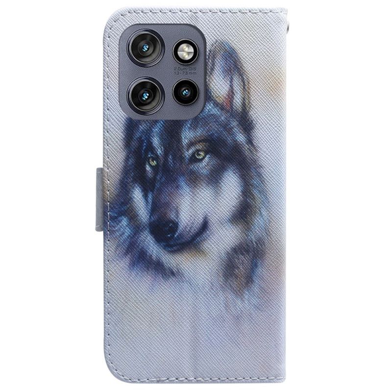 Kožený Kryt Motorola Edge 50 Neo Akvarel Vlk