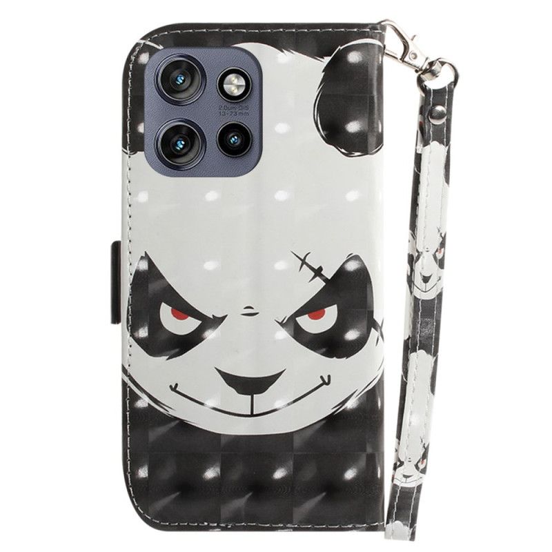 Kožený Kryt Motorola Edge 50 Neo Rozzlobená Panda S Popruhem