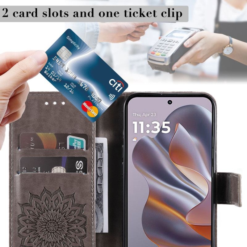 Kožený Kryt Motorola Edge 50 Neo Slunečnicový Vzor
