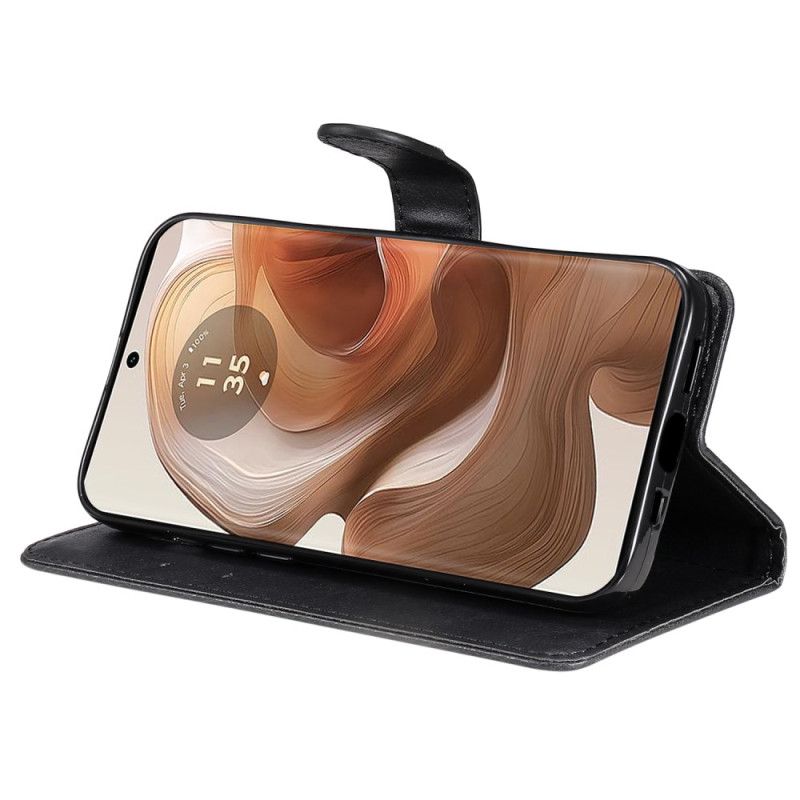 Kožený Kryt Motorola Edge 50 Ultra Obyčejná Umělá Kůže S Páskem