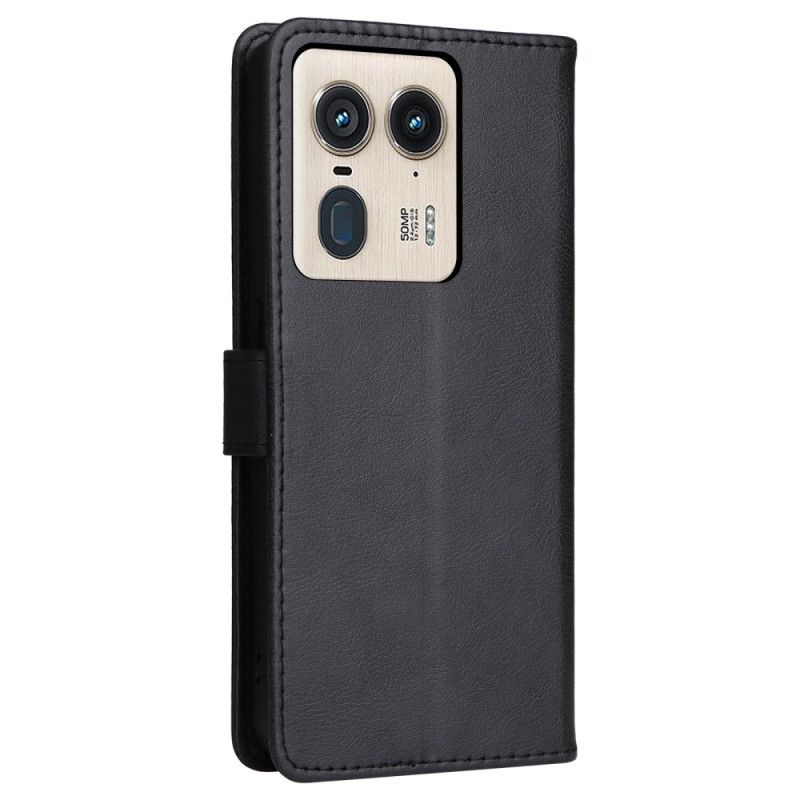 Kožený Kryt Motorola Edge 50 Ultra Obyčejná Umělá Kůže S Páskem