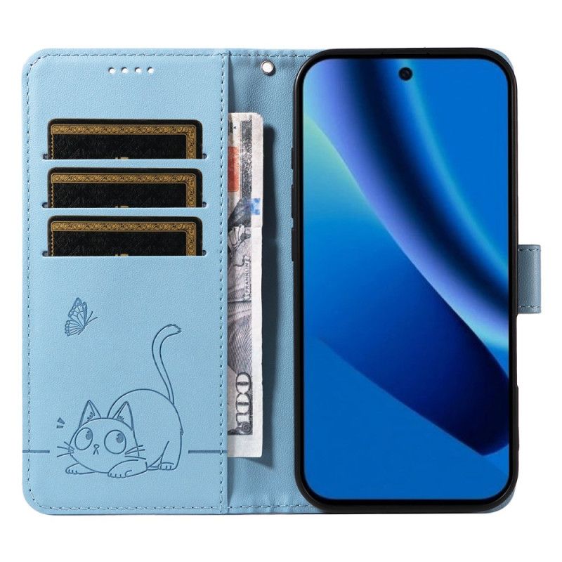 Kožený Kryt Na Google Pixel 10a Kočičí Vzor A Popruh