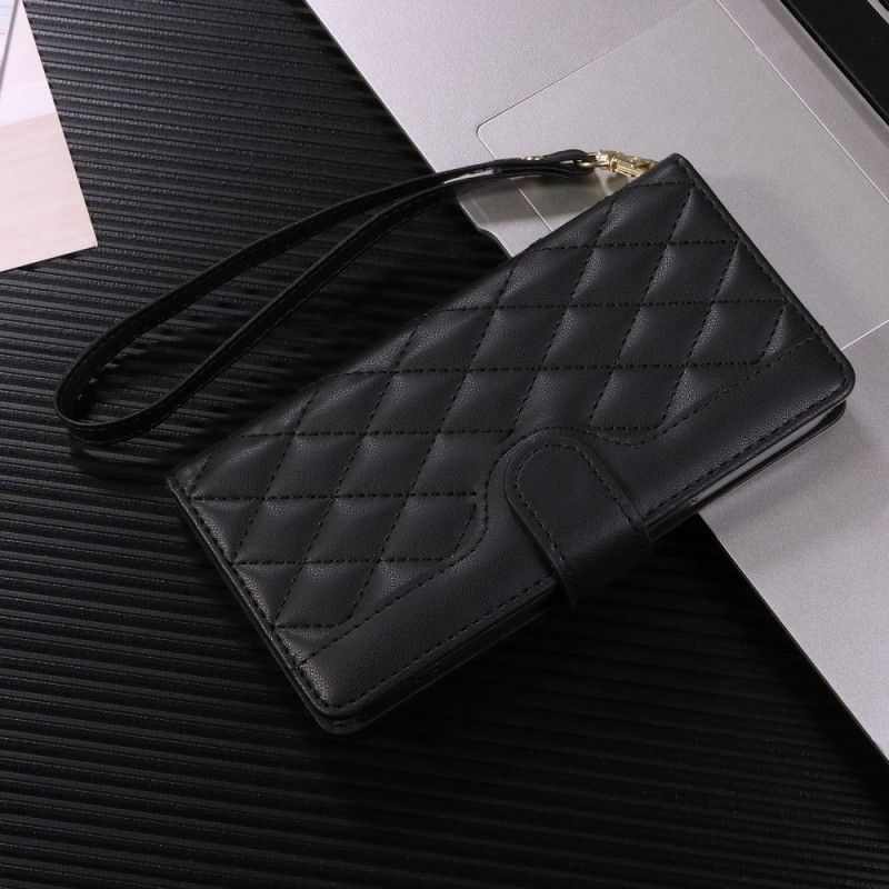 Kožený Kryt Na Google Pixel 10a Prošívaná Peněženka S Popruhem A Ramenním Popruhem