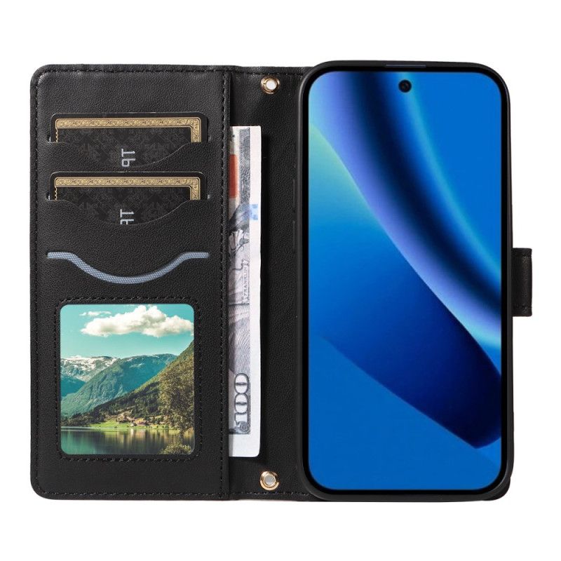 Kožený Kryt Na Google Pixel 10a Prošívaná Peněženka S Popruhem A Ramenním Popruhem