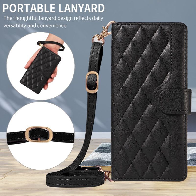 Kožený Kryt Na Google Pixel 10a Prošívaná Peněženka S Popruhem A Ramenním Popruhem