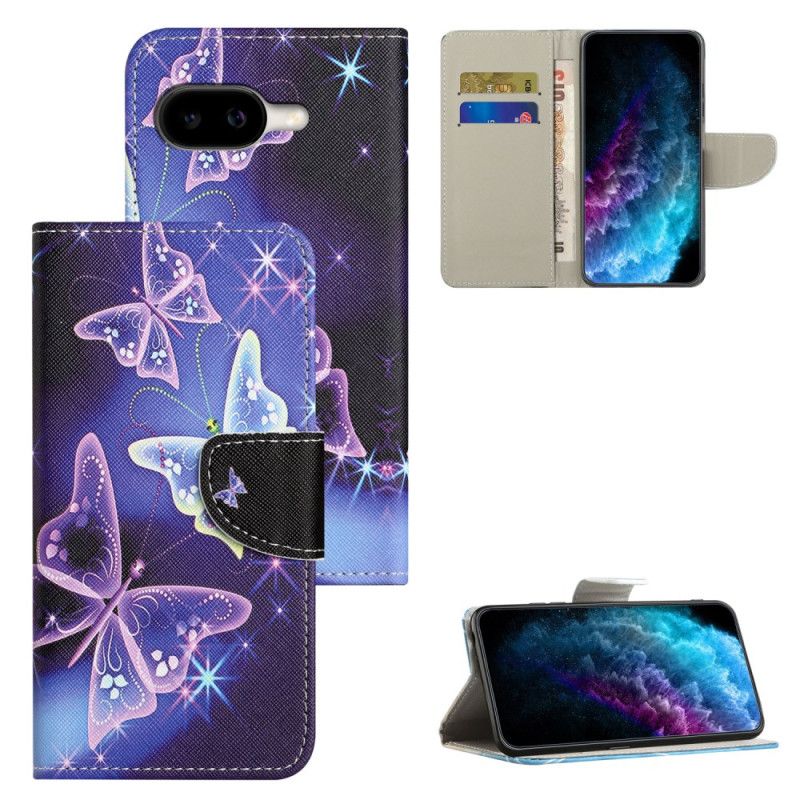 Kožený Kryt Na Google Pixel 10a Třpytící Se Motýli